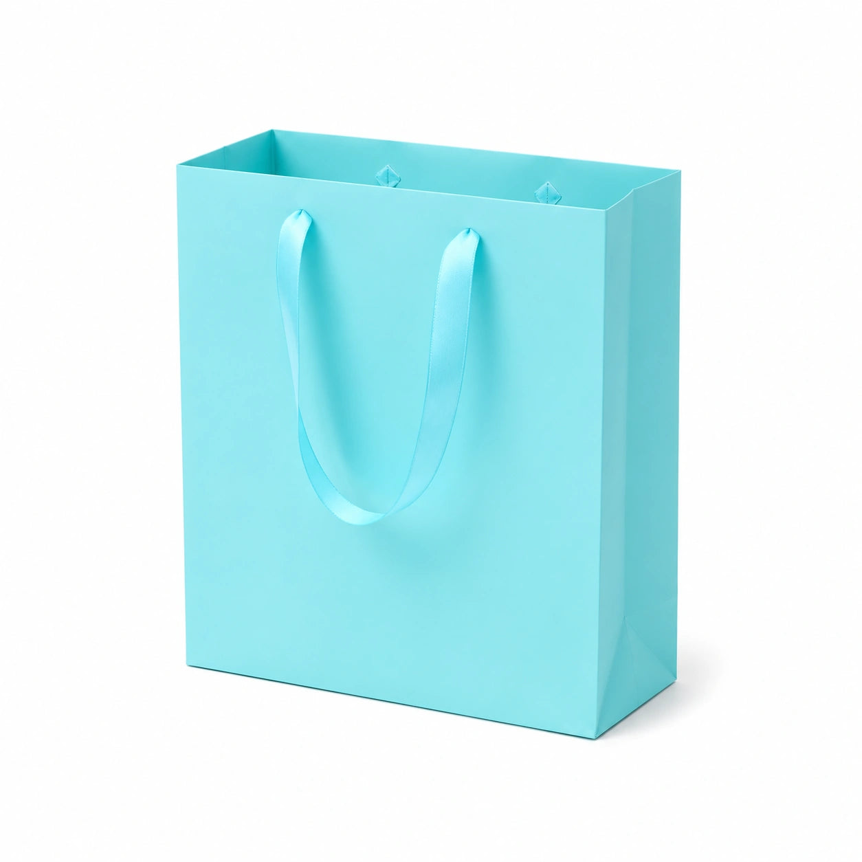 Borsa regalo in carta turchese 30 x 12 x 40 cm con manici in nastro
