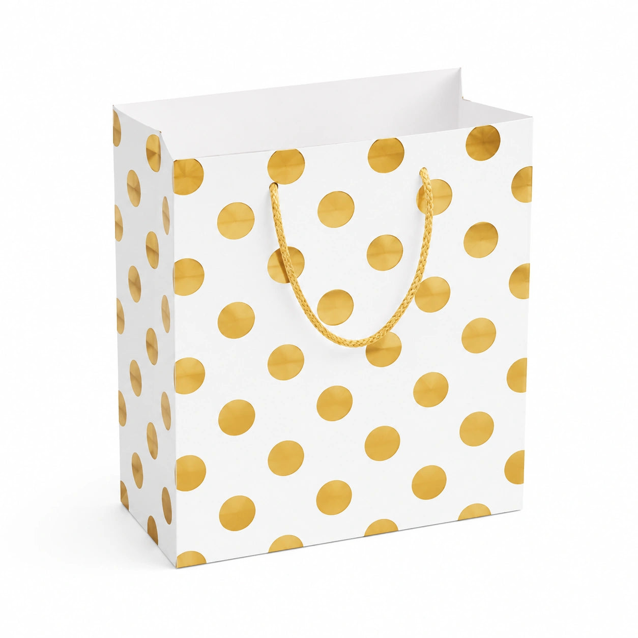Borsa regalo 26 x 12 x 32 cm in carta bianca e oro con manici in cordoncino - stile festivo