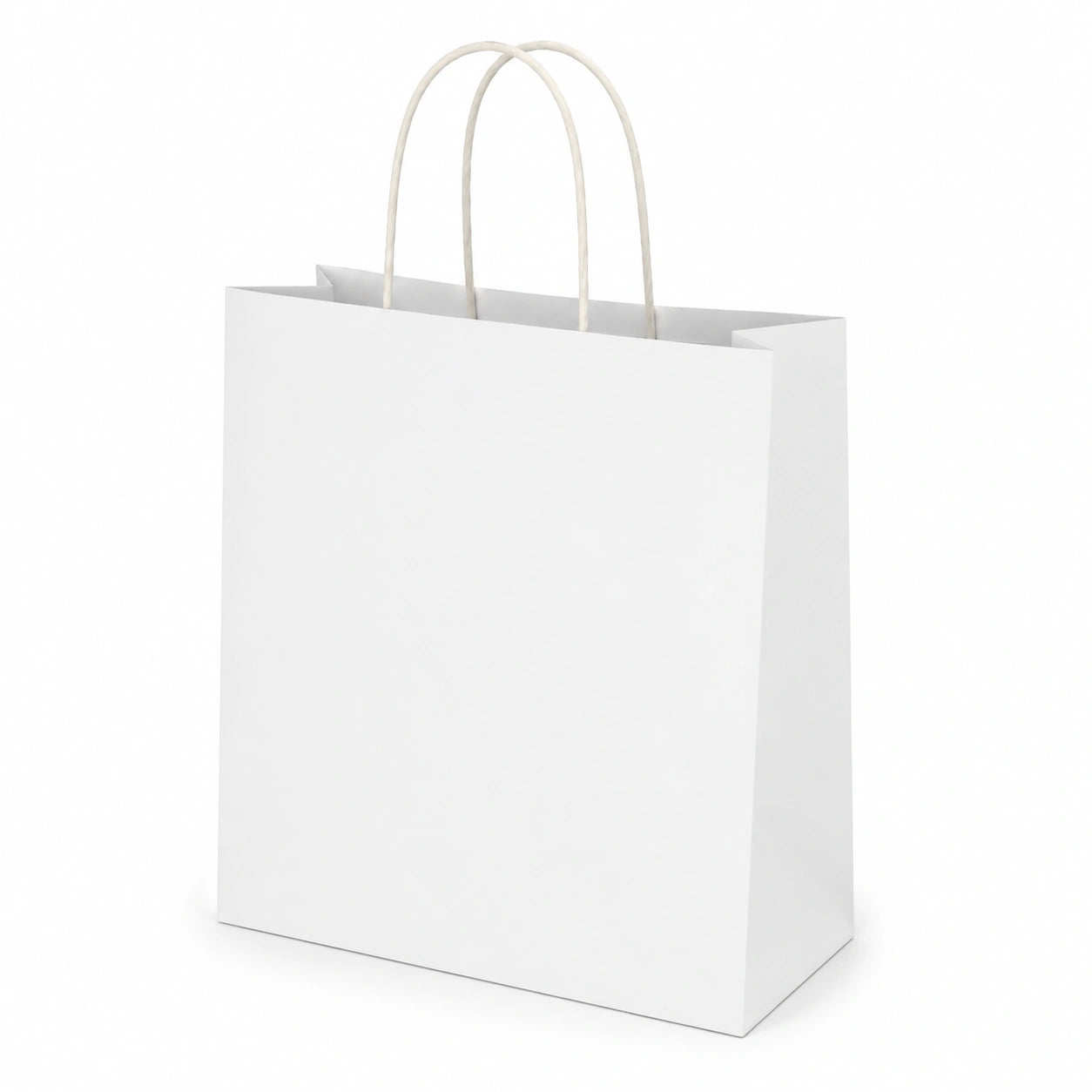 Sacchetto da shopping 25 x 12 x 32 cm in carta bianca con manici in cordoncino - stile minimalista