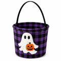 Cestino porta dolcetti in tessuto 22 x 18 cm viola e nero con manico - motivo fantasma e zucca