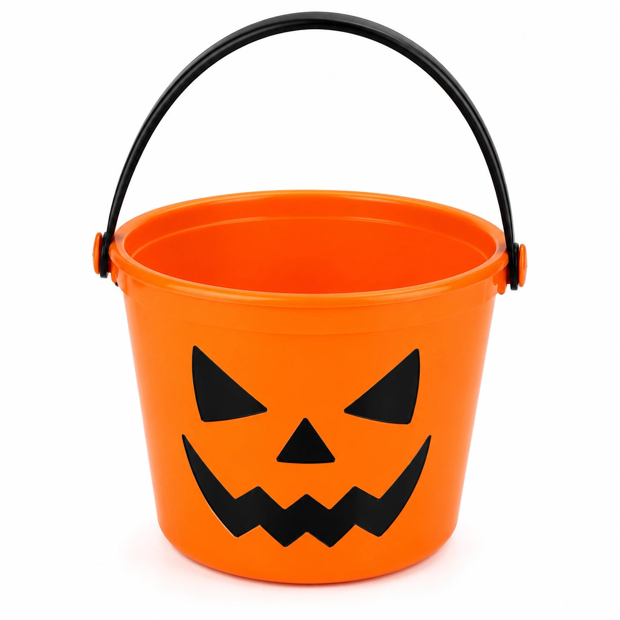 Secchio 20 cm in plastica arancione con manico per dolcetti stile zucca