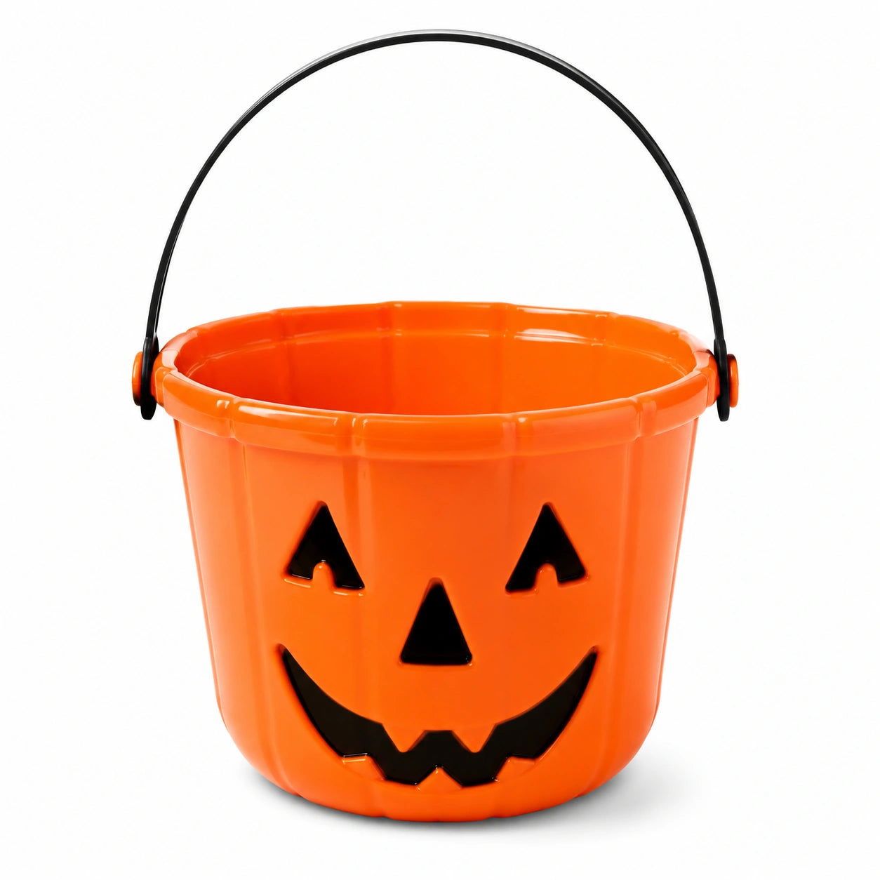 Secchiello portadolci 18 cm in plastica arancione con manico in metallo e motivo zucca
