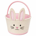 Cesto pasquale 20 cm in tessuto beige e rosa con manico e motivo coniglio