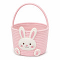 Cestino portaoggetti rotondo 24 cm in tessuto rosa con manico e motivo coniglio