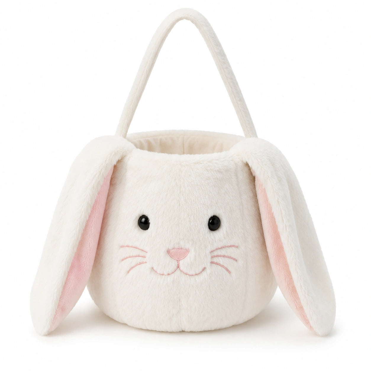 Borsa a mano a forma di coniglio 22 x 10 x 20 cm in peluche bianco e rosa con manico morbido