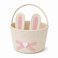 Cestino portaoggetti rotondo 25 x 28 cm in corda di cotone beige e rosa con manico decorativo