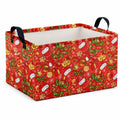 Cesto contenitore 40 x 30 x 30 cm in tessuto rosso con stampa natalizia - pieghevole con manici