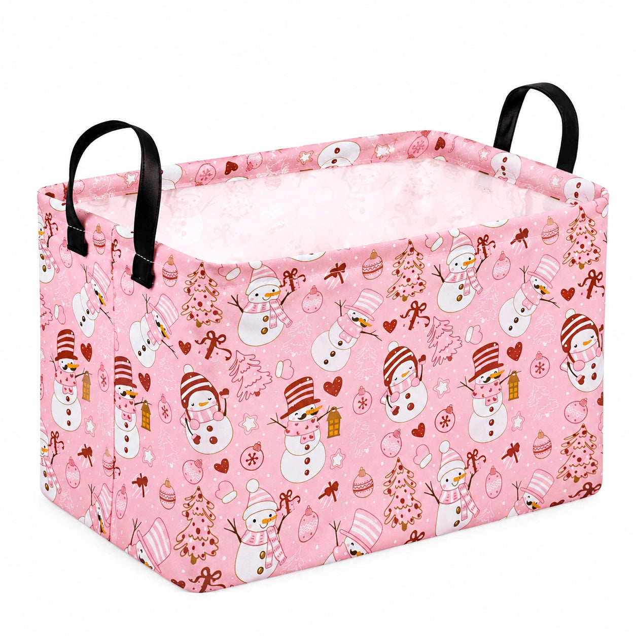 Cesto portaoggetti 40 x 30 x 30 cm in tessuto rosa con manici - stile natalizio pieghevole