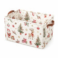 Cesto portaoggetti 38 x 28 x 25 cm in tessuto beige con manici - contenitore pieghevole con stampa festiva