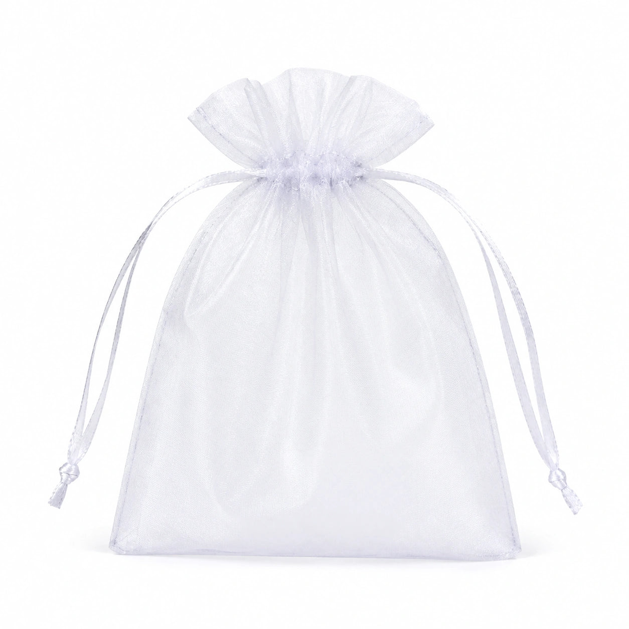 Sacchetto regalo 10 x 15 cm in organza bianca trasparente con chiusura a coulisse