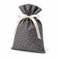 Sacchetto regalo 30 x 40 cm in tessuto grigio con motivo geometrico e chiusura a nastro