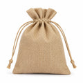 Sacchetto con coulisse 15 x 10 cm in juta beige per confezioni stile rustico
