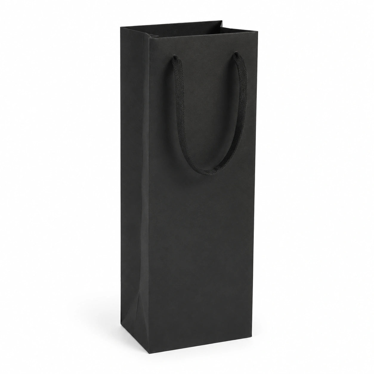 Sacchetto regalo per bottiglie 12 x 9 x 35 cm in carta nera con manici in corda - verticale