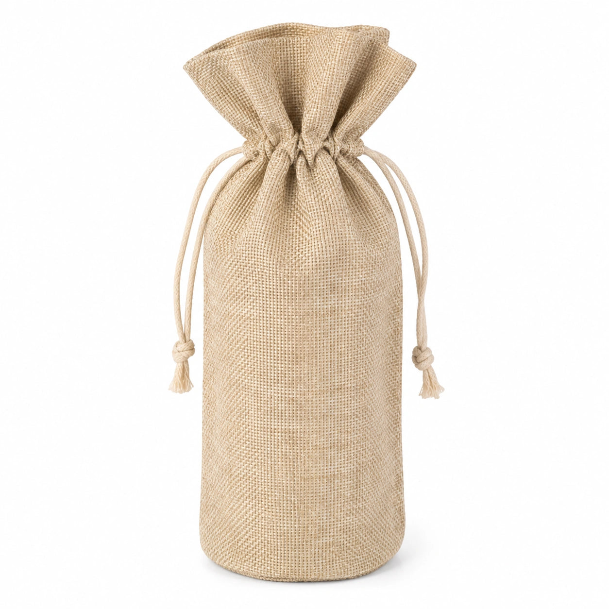 Sacchetto portabottiglia 12 cm x 32 cm in juta beige con chiusura a coulisse