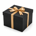 Scatola regalo 20 x 20 x 12 cm in cartone nero con nastro dorato - confezione quadrata con coperchio