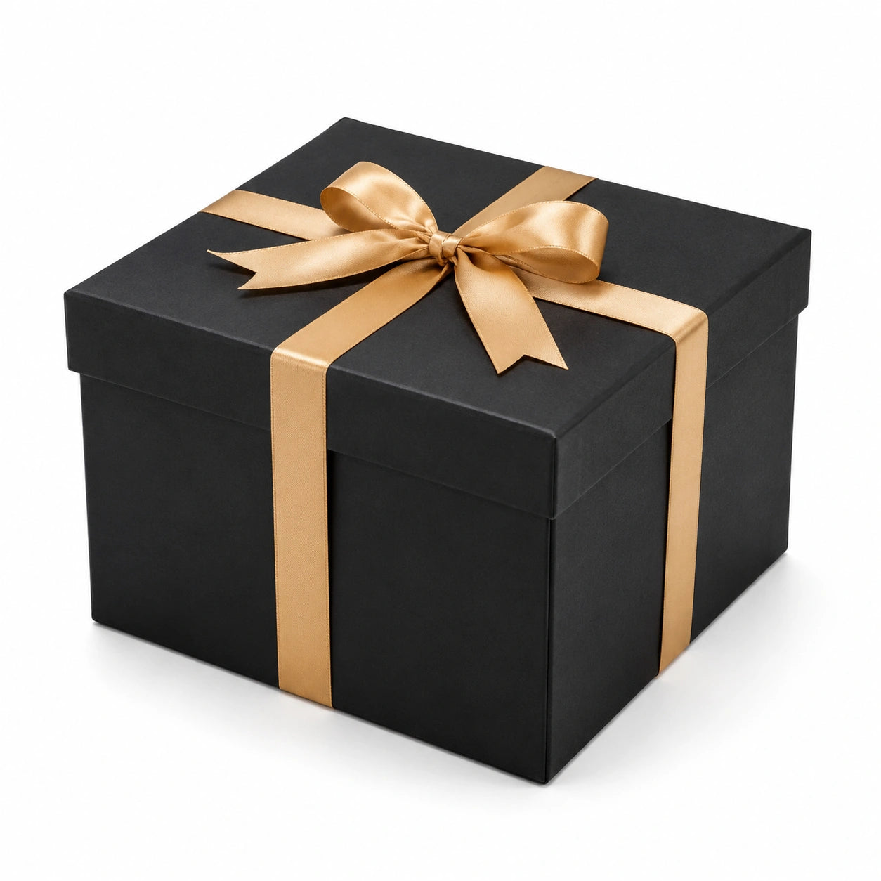 Scatola regalo 20 x 20 x 12 cm in cartone nero con nastro dorato - confezione quadrata con coperchio