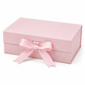 Scatola regalo 25 x 20 x 8 cm in cartone rosa con nastro decorativo - chiusura con coperchio