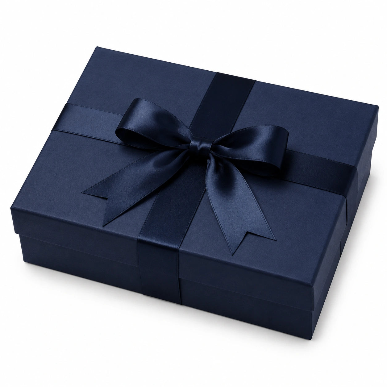 Scatola regalo 30 x 22 x 10 cm in cartone blu navy con nastro tessile stile elegante