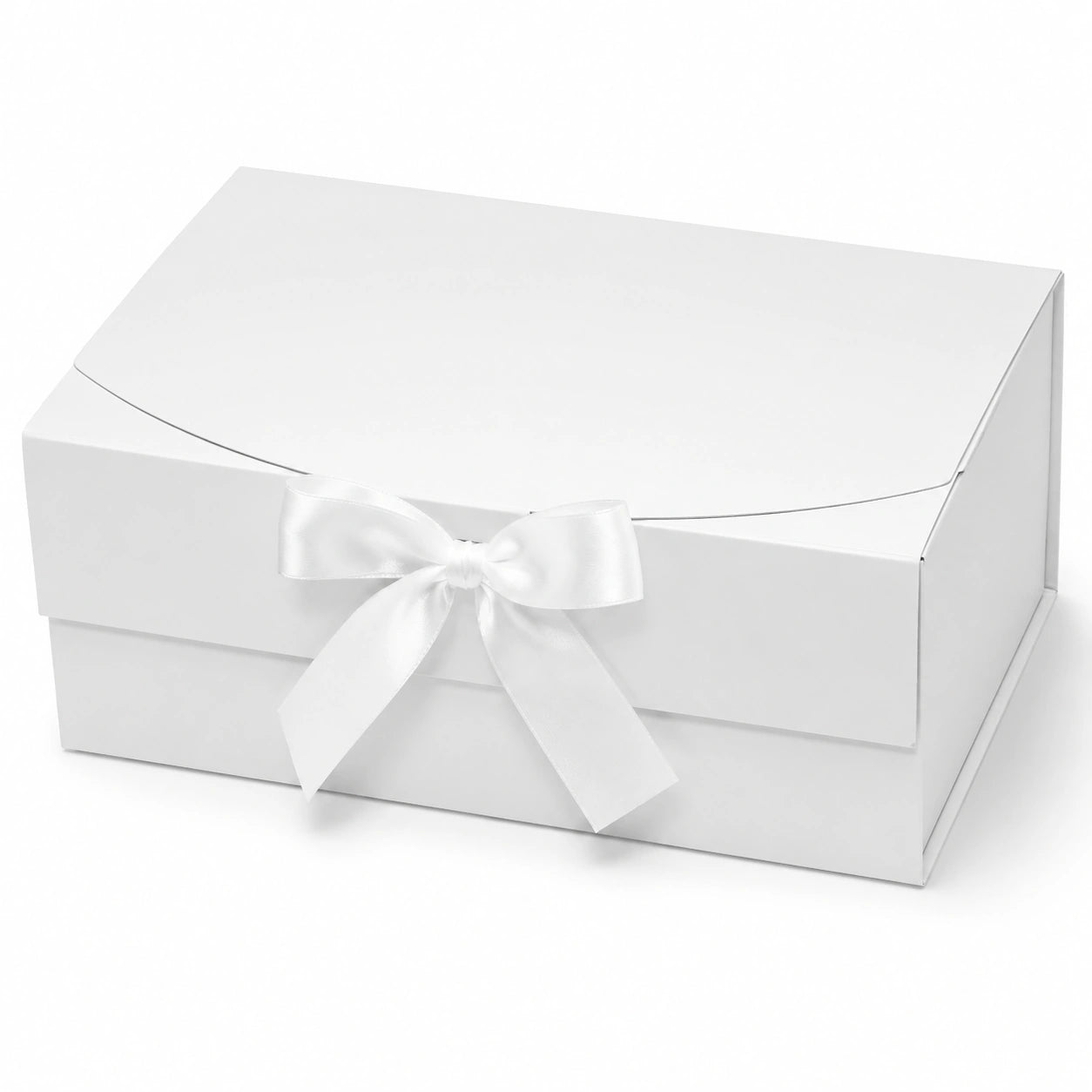 Scatola regalo 25 x 20 x 10 cm in cartone bianco con nastro in raso - chiusura con fiocco