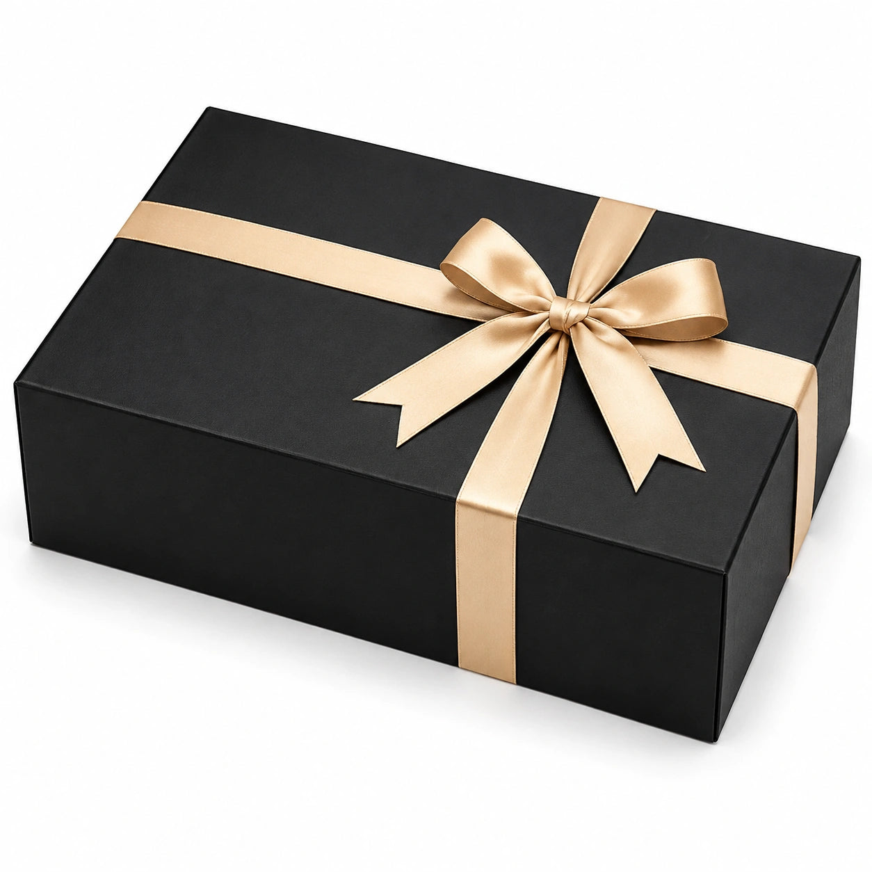 Scatola regalo 30 x 20 x 10 cm in cartone nero con nastro dorato e fiocco decorativo