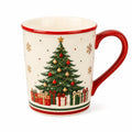 Tazza natalizia Ø9 x 11.5 cm in ceramica bianca con manico rosso e albero decorativo