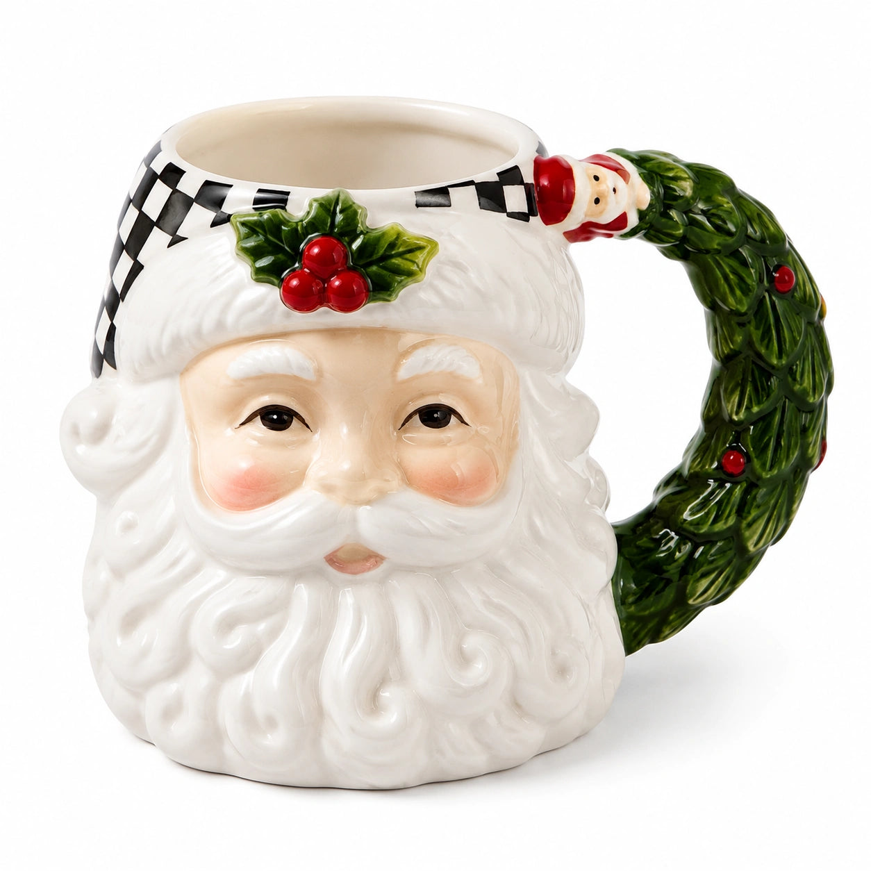 Tazza in ceramica 15 cm bianca verde e rossa con manico decorativo stile natalizio