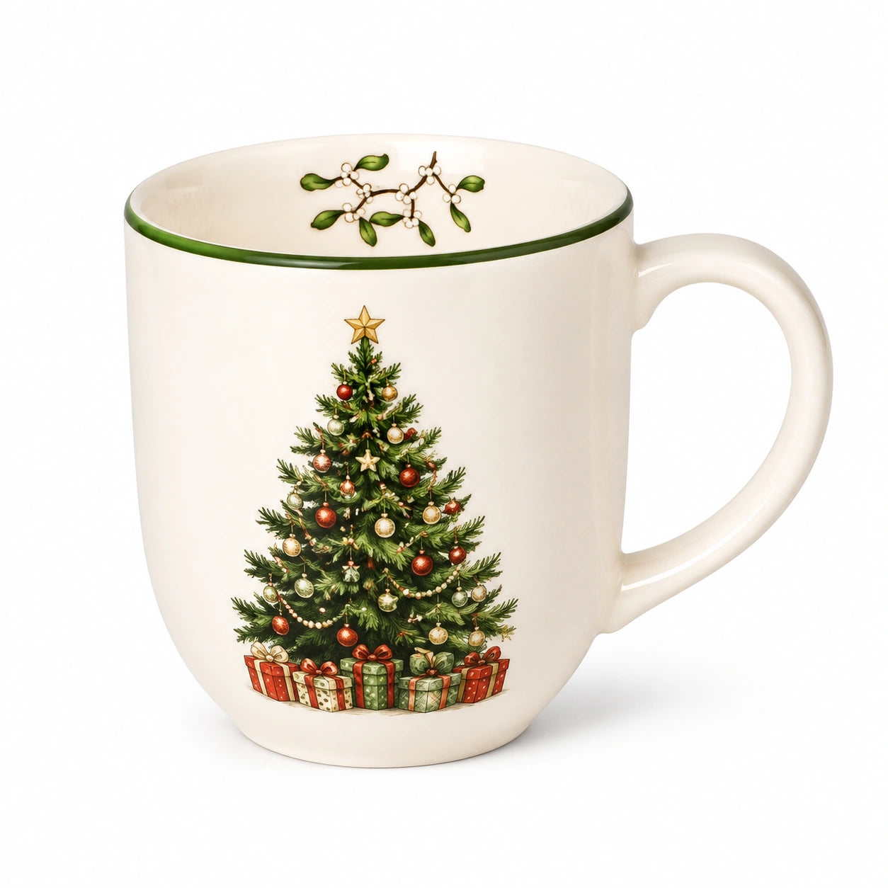 Tazza in ceramica 9 x 10 cm bianco verde con manico e motivo albero decorato